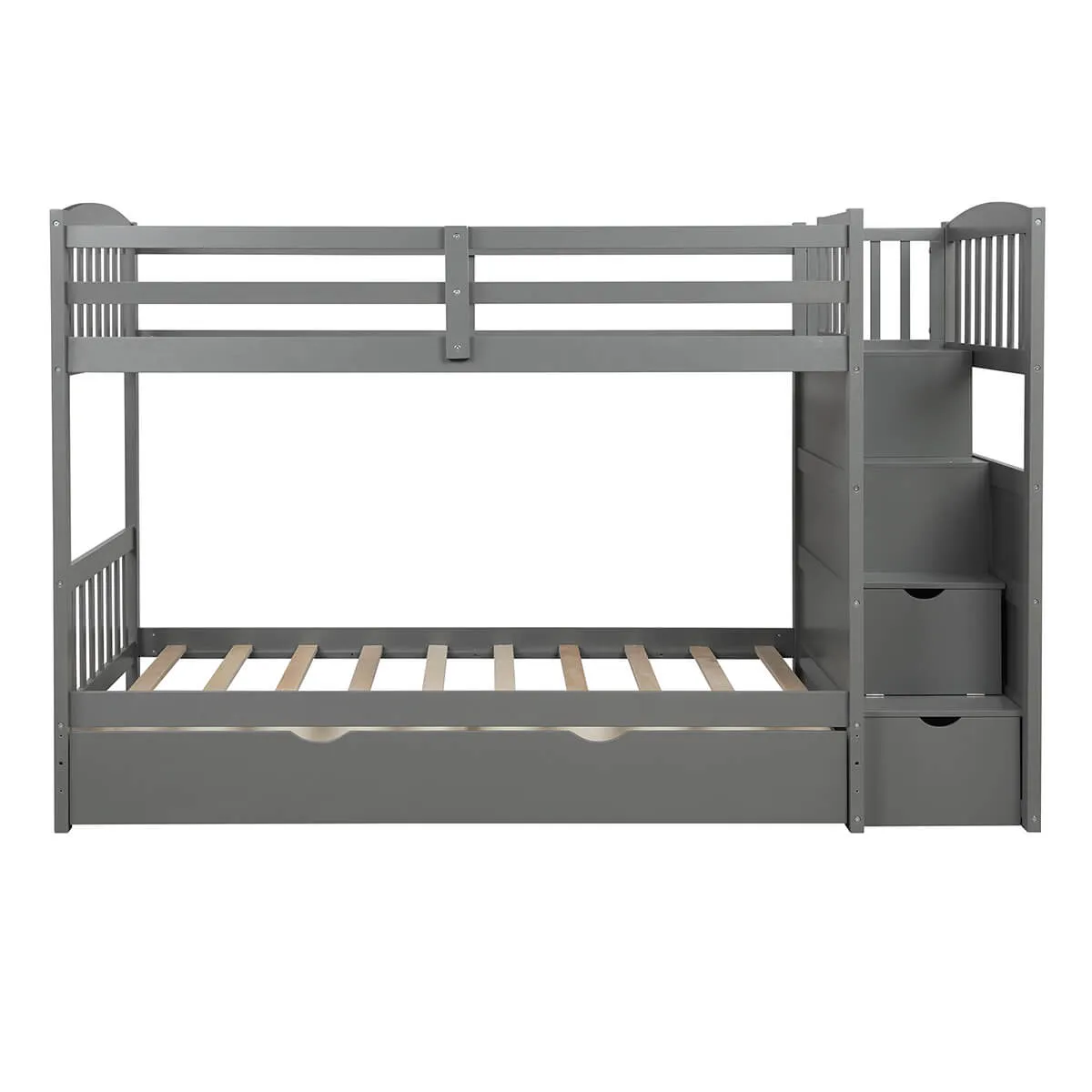 Twin Over Full/Twin Bunk Bed for Kids with Convertible Bottom Bed Gray