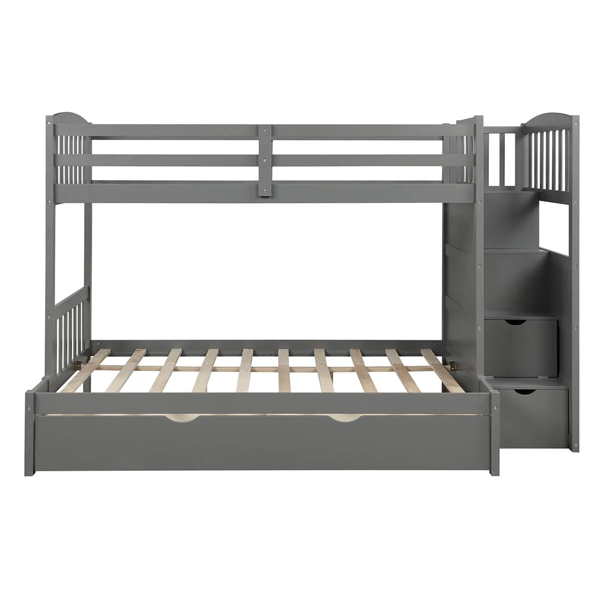 Twin Over Full/Twin Bunk Bed for Kids with Convertible Bottom Bed Gray