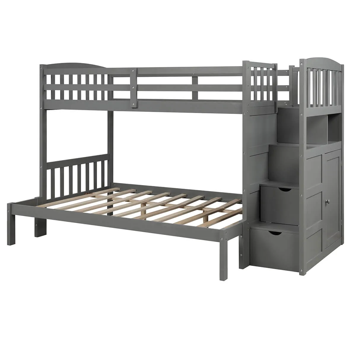 Twin Over Full/Twin Bunk Bed for Kids with Convertible Bottom Bed Gray