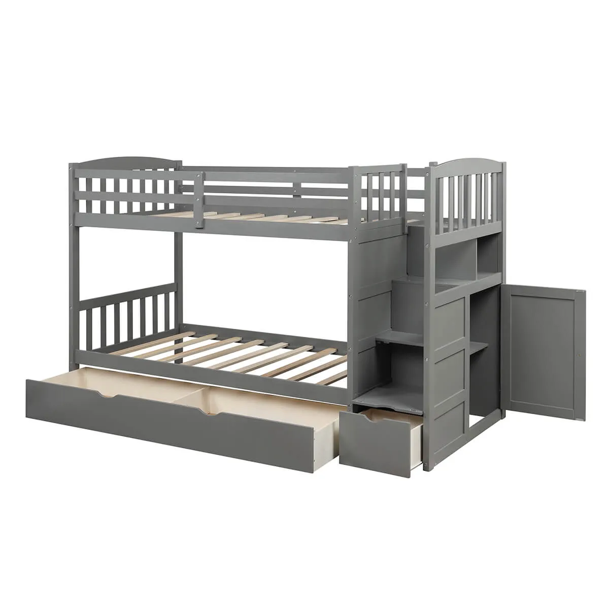 Twin Over Full/Twin Bunk Bed for Kids with Convertible Bottom Bed Gray