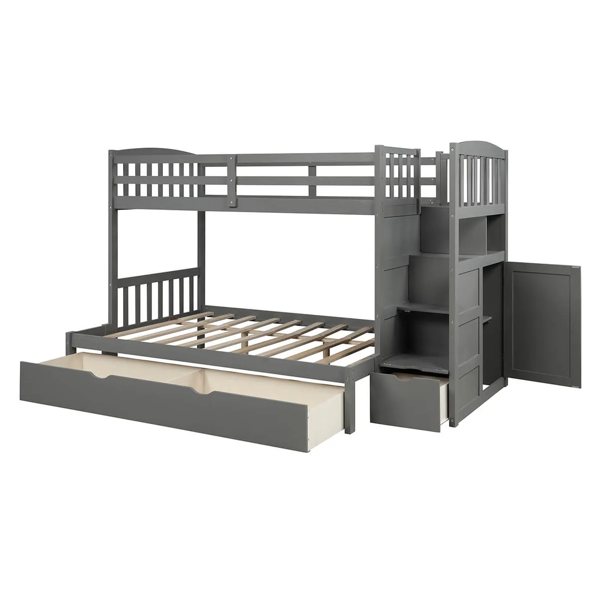 Twin Over Full/Twin Bunk Bed for Kids with Convertible Bottom Bed Gray