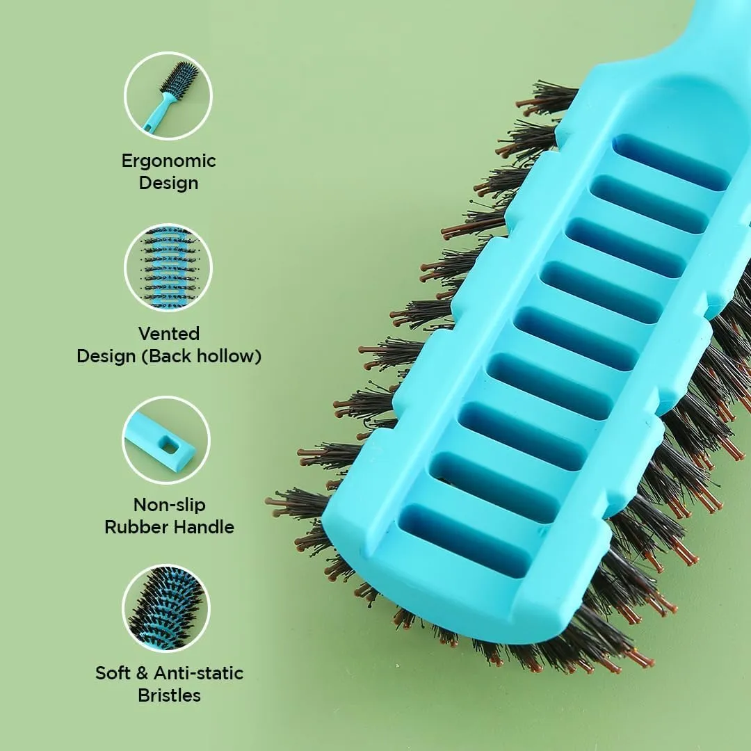 Urbane Home Hair Brush | Flexible Bristles Brush | Hair Brush with Paddle | Quick Drying Hair Brush | Suitable For All Hair Types | Round Vented Hair Brush | 3 Piece | C13-X-BLE | Blue