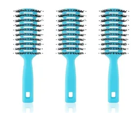 Urbane Home Hair Brush | Flexible Bristles Brush | Hair Brush with Paddle | Quick Drying Hair Brush | Suitable For All Hair Types | Round Vented Hair Brush | 3 Piece | C13-X-BLE | Blue