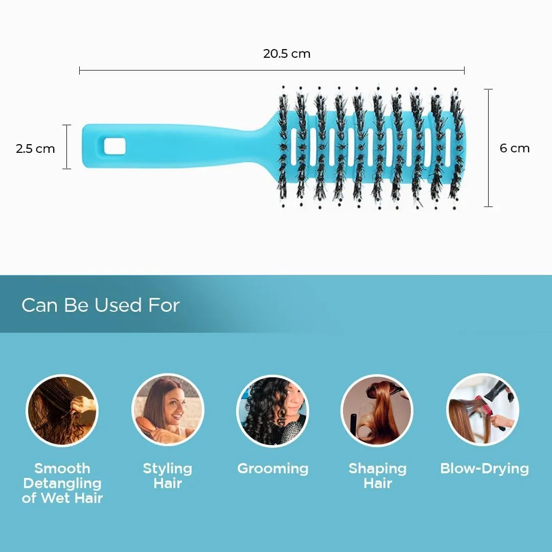 Urbane Home Hair Brush | Flexible Bristles Brush | Hair Brush with Paddle | Quick Drying Hair Brush | Suitable For All Hair Types | Round Vented Hair Brush | 3 Piece | C13-X-BLE | Blue