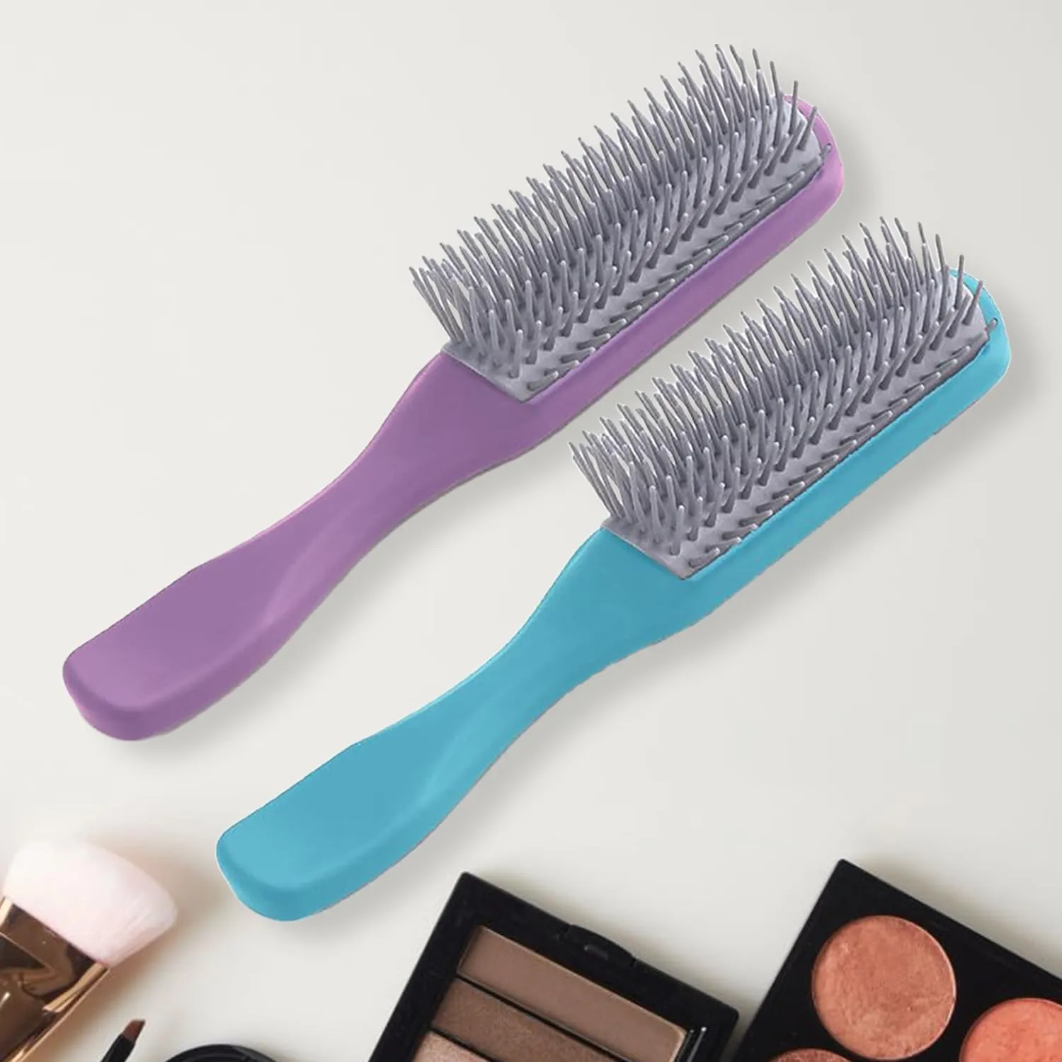 Urbane Home Hair Brush | Flexible Bristles Brush | Hair Brush with Paddle | Straightens & Detangles Hair Brush | Suitable For All Hair Types | Hair Brush Styling Hair | Set of 2 | Purple & Blue