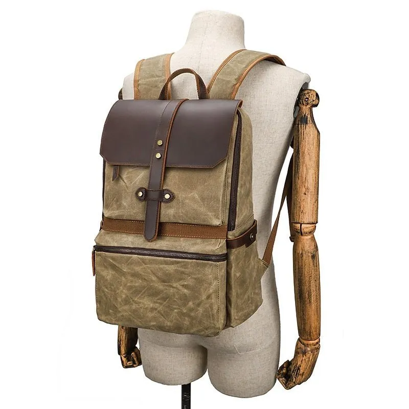 Waterproof Canvas & Leather Unisex Bag Backpack