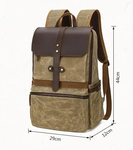 Waterproof Canvas & Leather Unisex Bag Backpack