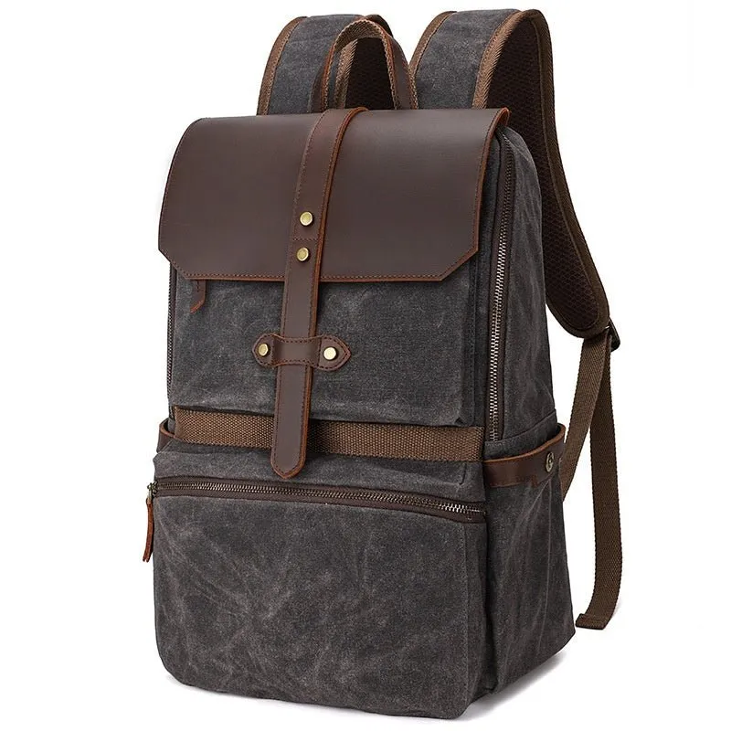 Waterproof Canvas & Leather Unisex Bag Backpack